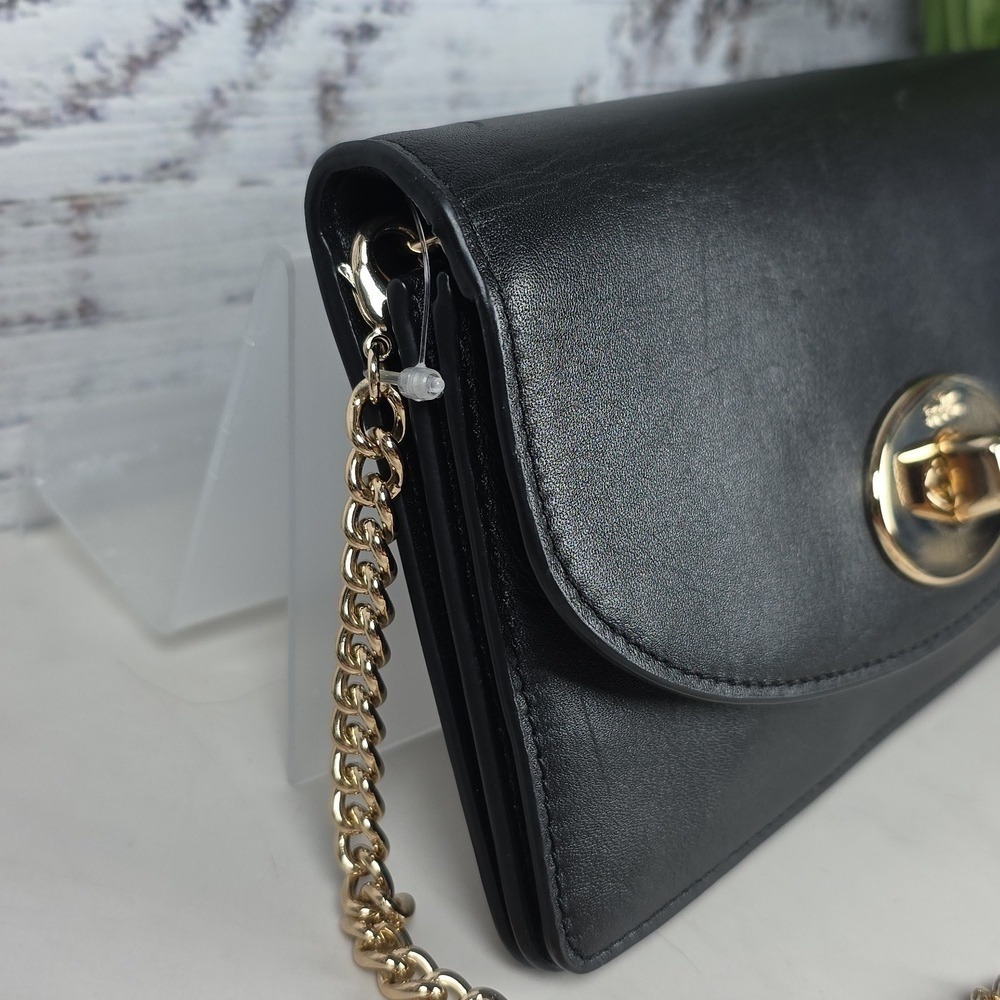 Coach #53277 Black Soft Leather Clutch Wallet with Gold Chain - Picture 10 of 10